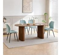 GrandCA HOME Ensemble Table Salle à Manger Avec 4 Chaises Design, Chaise Salle à Manger Lin,Table à Manger Ovale 180 cm(Bois & MDF) Pouvant Accueillir de 6 à 8 Personnes,Pour Repas et Salon,DO+MT