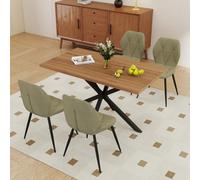 GrandCA HOME Ensemble Table Salle à Manger Avec 4 Chaises Design, Chaise Salle à Manger Lin,Table à Manger Ovale 180 cm(Bois & MDF) Pouvant Accueillir de 6 à 8 Personnes,Pour Repas et Salon,DO+GN