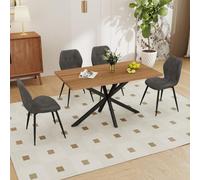 GrandCA HOME Ensemble Table Salle à Manger Avec 4 Chaises Design, Chaise Salle à Manger Lin,Table à Manger Ovale 180 cm(Bois & MDF) Pouvant Accueillir de 6 à 8 Personnes,Pour Repas et Salon,DO+DG