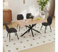 GrandCA HOME Ensemble Table Salle à Manger Avec 4 Chaises Design, Chaise Salle à Manger Lin,Table à Manger Ovale 180 cm(Bois & MDF) Pouvant Accueillir de 6 à 8 Personnes,Pour Repas et Salon,LO+BK
