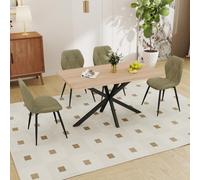 GrandCA HOME Ensemble Table Salle à Manger Avec 4 Chaises Design, Chaise Salle à Manger Lin,Table à Manger Ovale 180 cm(Bois & MDF) Pouvant Accueillir de 6 à 8 Personnes,Pour Repas et Salon,LO+GN
