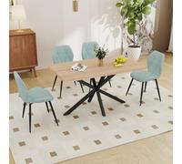 GrandCA HOME Ensemble Table Salle à Manger Avec 4 Chaises Design, Chaise Salle à Manger Lin,Table à Manger Ovale 180 cm(Bois & MDF) Pouvant Accueillir de 6 à 8 Personnes,Pour Repas et Salon,LO+MT