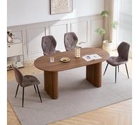 GrandCA HOME Ensemble Table Salle à Manger Avec 4 Chaises Design, Chaise Salle à Manger Lin,Table à Manger Ovale 180 cm(Bois & MDF) Pouvant Accueillir de 6 à 8 Personnes,Pour Repas et Salon,DO+BN