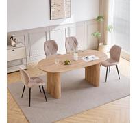 GrandCA HOME Ensemble Table Salle à Manger Avec 4 Chaises Design, Chaise Salle à Manger Lin,Table à Manger Ovale 180 cm(Bois & MDF) Pouvant Accueillir de 6 à 8 Personnes,Pour Repas et Salon,LO+BG