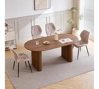 GrandCA HOME Ensemble Table Salle à Manger Avec 4 Chaises Design, Chaise Salle à Manger Lin,Table à Manger Ovale 180 cm(Bois & MDF) Pouvant Accueillir de 6 à 8 Personnes,Pour Repas et Salon,DO+BG