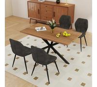 GrandCA HOME Ensemble Table Salle à Manger Avec 4 Chaises Design, Chaise Salle à Manger Lin,Table à Manger Ovale 180 cm(Bois & MDF) Pouvant Accueillir de 6 à 8 Personnes,Pour Repas et Salon,DO+BK