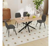 GrandCA HOME Ensemble Table Salle à Manger Avec 4 Chaises Design, Chaise Salle à Manger Lin,Table à Manger Ovale 180 cm(Bois & MDF) Pouvant Accueillir de 6 à 8 Personnes,Pour Repas et Salon,LO+DG