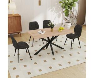 GrandCA HOME Ensemble Table Salle à Manger Avec 4 Chaises Design, Chaise Salle à Manger Lin,Table à Manger Ovale 180 cm(Bois & MDF) Pouvant Accueillir de 6 à 8 Personnes,Pour Repas et Salon,LO+BK
