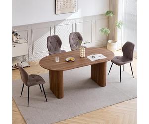 GrandCA HOME Ensemble Table Salle à Manger Avec 4 Chaises Design, Chaise Salle à Manger Lin,Table à Manger Ovale 180 cm(Bois & MDF) Pouvant Accueillir de 6 à 8 Personnes,Pour Repas et Salon,DO+BN