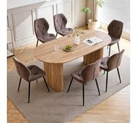 GrandCA HOME Ensemble Table Salle à Manger Avec 6 Chaises Design, Chaise Salle à Manger Lin,Table à Manger Ovale 180 cm(Bois & MDF) Pouvant Accueillir de 6 à 8 Personnes,Pour Repas et Salon,LO+BN