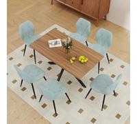 GrandCA HOME Ensemble Table Salle à Manger Avec 6 Chaises Design, Chaise Salle à Manger Lin,Table à Manger Ovale 180 cm(Bois & MDF) Pouvant Accueillir de 6 à 8 Personnes,Pour Repas et Salon,DO+MT