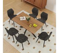 GrandCA HOME Ensemble Table Salle à Manger Avec 6 Chaises Design, Chaise Salle à Manger Lin,Table à Manger Ovale 180 cm(Bois & MDF) Pouvant Accueillir de 6 à 8 Personnes,Pour Repas et Salon,DO+BK