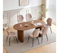 GrandCA HOME Ensemble Table Salle à Manger Avec 6 Chaises Design, Chaise Salle à Manger Lin,Table à Manger Ovale 180 cm(Bois & MDF) Pouvant Accueillir de 6 à 8 Personnes,Pour Repas et Salon,DO+BG