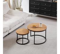 GrandCA HOME Juego de 2 mesas de Centro apilables, mesas de Centro Redondas, Tablero de Fibra de Densidad Media, Patas Negras de Acero Inoxidable, Adecuada para salón, Comedor (Ø60 x 45 cm, diámetro