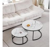 GrandCA HOME Juego de 2 mesas de Centro apilables, mesas de Centro Redondas, Tablero de Fibra de Densidad Media mármol, Patas de Acero Inoxidable Negras, Adecuada para salón, Comedor (80 x 45 cm