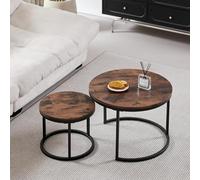 GrandCA HOME Juego de 2 mesas de Centro apilables, mesas de Centro Redondas, Tablero de Fibra de Densidad Media, Patas Negras de Acero Inoxidable, Adecuada para salón, Comedor (Ø60 x 45 cm, diámetro