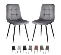 GrandCA HOME Juego de 2 Sillas de Comedor con Asiento Tapizado en Terciopelo Holandés, Sillas de Cocina Modernas con Patas de Metal, Gris-HL