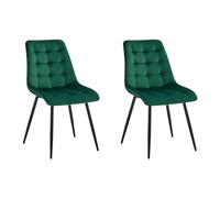 GrandCA HOME Juego de 2 sillas de Comedor de Terciopelo, cojín de Terciopelo y Patas de Metal, adecuadas para salón, Comedor, Cocina, Dormitorio, Oficina (Verde Oscuro, 2)