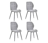 GrandCA HOME Juego de 4 Sillas de Comedor， Sillas Tapizadas en Tela, Estilo Nórdico, Patas Metálicas, Asiento con Patrón de Cuadrícula (20 Cuadros) - Gris