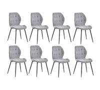 GrandCA HOME Juego de 8 Sillas de Comedor， Sillas Tapizadas en Tela, Estilo Nórdico, Patas Metálicas, Asiento con Patrón de Cuadrícula (20 Cuadros) - Gris