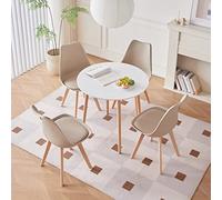 GrandCA HOME Mesa de Comedor y 4 Sillas de Comedor Juego de Comedor Moderno, Estructura Conjunta Mesa Redonda Mesa de Cocina y Sillas Beige