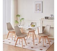 GrandCA HOME Mesa de Comedor y 4 sillas de Comedor Juego de Comedor Moderno, Mesa de Cocina Rectangular Estructura de Empalme Escritorio y sillas de Cocina Beige