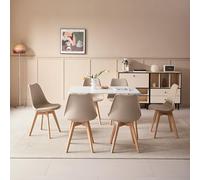 GrandCA HOME Mesa de Comedor y 6 Sillas de Comedor Juego de Comedor Moderno, Mesa de Cocina Rectangular Estructura de Empalme Escritorio y Sillas de Cocina (6 Beige Sillas+ 1 Mesa)
