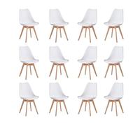 GrandCA HOME Pack de 12 Sillas de Comedor, Silla de Cocina con Patas de Madera de Haya, Sillas Tapizadas para Comedor, Salón y Cocina,Blanco