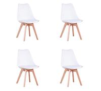 GrandCA HOME Pack de 4 Sillas Comedor Sillas de Cocina Nórdicas con Asiento Blando y Patas de Madera Maciza de Haya (Blanco)