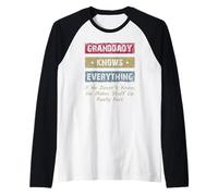 Granddaddy Knows Everything Humor Saying Retro Grandpa Camiseta Manga Raglan