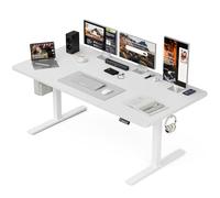 Grandder Escritorio eléctrico regulable en altura, 160 x 80 cm, mesa ajustable, altura regulable eléctrica con control de memoria manual, asiento ergonómico, mesa de ordenador, color blanco