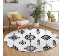 Grande Alfombra Salon Redonda 120 cm, Tribu Rombo Geométrico Pluma Habitacion Lavable Lavadora Alfombra Redonda Dormitorio Suroeste Comedor Antideslizante Tapete Sala