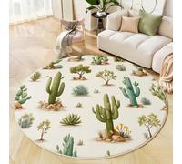 Grande Alfombra Salon Redonda 180cm, Patrones Plantas Del Desierto Alfombra Habitacion Lavable Lavadora Alfombra Dormitorio, Ilustraciones Naturalistas Alfombras Comedor Antideslizante, Verde Oscuro