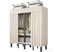 Grande Armario De Tela,Armarios Portátiles Para Dormitorio,Ropero Para Ropa,Plegable Guardarropa Con Área Para Colgar,Organizador Perchero Ropa Con Varillas Dormitorio,Vestidor(Beige1,180cm/70.9in)