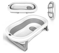 Grande bañera bebe(55L de capacidad), bañera plegable bebé, Adecuado para niños de 0 a 6 años, Gris (con termómetro de agua)