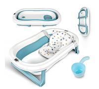 Grande bañera bebe(con termómetro de agua), Bañera Plegable Bebé, Adecuado para niños de 0 a 6 años- Bañera Ducha Viaje Portatil Bebe(Azul)