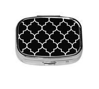Grande Blanco Sobre Fondo Negro Quatrefoil, Pastillero cuadrado para bolsillo o monedero, pequeño contenedor de pastillas, organizador de pastillas de viaje