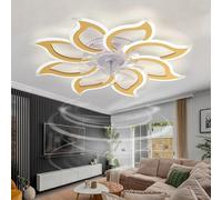 Grande Ceiling Fan with Light Dormitorio LED Regulable Ventilador de Techo con Luz Reversibile Moderno Mando a Distancia Silencioso Ceiling Fan with Light Flor Smart 6 Velocidades-Oro