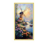 Grande Diamond Painting Molinos de viento paisajes, Kit Completo de Pintura de Diamante para Adultos, 5D DIY Cristal Pintura De Diamante, Bordado de Diamantes, Decor De Pared Del Hogar 30x60cm X-160