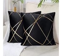 Grande Fundas Cojines 50x50 CM Verano Terciopelo Cojín Negro Decorativo Geométrico Juego de Cama Cuadrado Cubierta de Almohada Moderna para Sala de Estar Dormitorio Sofá 2 Piezas