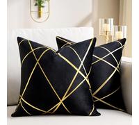Grande Fundas Cojines 50x50 CM Verano Terciopelo Cojín Negro Decorativo Geométrico Juego de Cama Cuadrado Cubierta de Almohada Moderna para Sala de Estar Dormitorio Sofá 2 Piezas