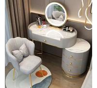Grande - Juego de tocador con luces LED, 3 modos de iluminación, armario ajustable, mesa de maquillaje con cajones y taburete, elegante tocador para belleza del hogar.