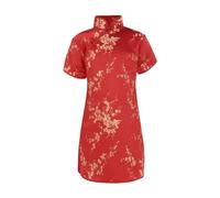 , grande, manga corta, cuello alto, estampado floral, cheongsam chino, vestido de Año Nuevo, vestidos de vacaciones niñas leggings con, rojo, 9-10 años