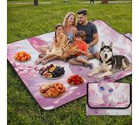 Grande Manta de Picnic 200x300cm, gato Manta Picnic Impermeable, Japón(1) Esterilla de Playa Alfombra de Exterior, Picnic Blanket Plegable con Asa para Camping, Jardín, Césped, playa, Senderismo FZ-77
