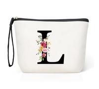Grande Neceser Maquillaje Mujer Personalizado Inicial, Bolsa de Cosméticos de Lona de Letras, Neceser de Maquillaje de Viaje, Regalo Cumpleaños Navidad para Mujeres Novias Mejores Amigas（L）