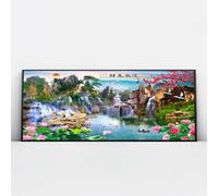 Grande Paesaggio Cinese Tela di Arte Della Parete Cascata Natura Pittura Murale L'acqua Che Scorre Porta Ricchezza Opera D'arte Stampe per Ufficio Decor 60x145cm con Cornice Nera