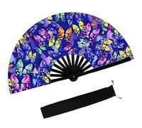 Grande Rave Abanico, UV Glow Abanico de Mano Plegable, Clack Abanicos de Bambú, Hand Fan, para Drag Queen, EDM, Festival de Música, Fiestas