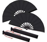 Grande Rojo Abanico de Mano Plegable Chinese Tai Chi Abanico Plegable para Hombre y Mujer Abanicos Plegables a Mano para Actuación/Baile/Decoraciones/Festival/Lucha/Artesanía/Regalo (Negro, 2)