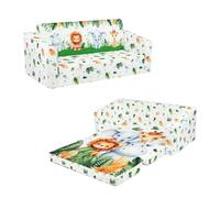 Grande Sofás Plegables para Niños Sillón 2 en 1, Sillón Infantil Convertibles Cómoda Estable con Bolsillo de Tela, Sofá Cama Asiento para Bebé para Dormitorio Sala de Juegos (Animales de Selva)