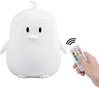 Grande Talla Luz Nocturna Infantil Tekemai, Luz de Noche Bebé, Lámpara de Mesa, lámpara de cabecera silicona, 9 colores con control remoto, lámpara LED recargable USB para Dormitorio - Grande Pingüino